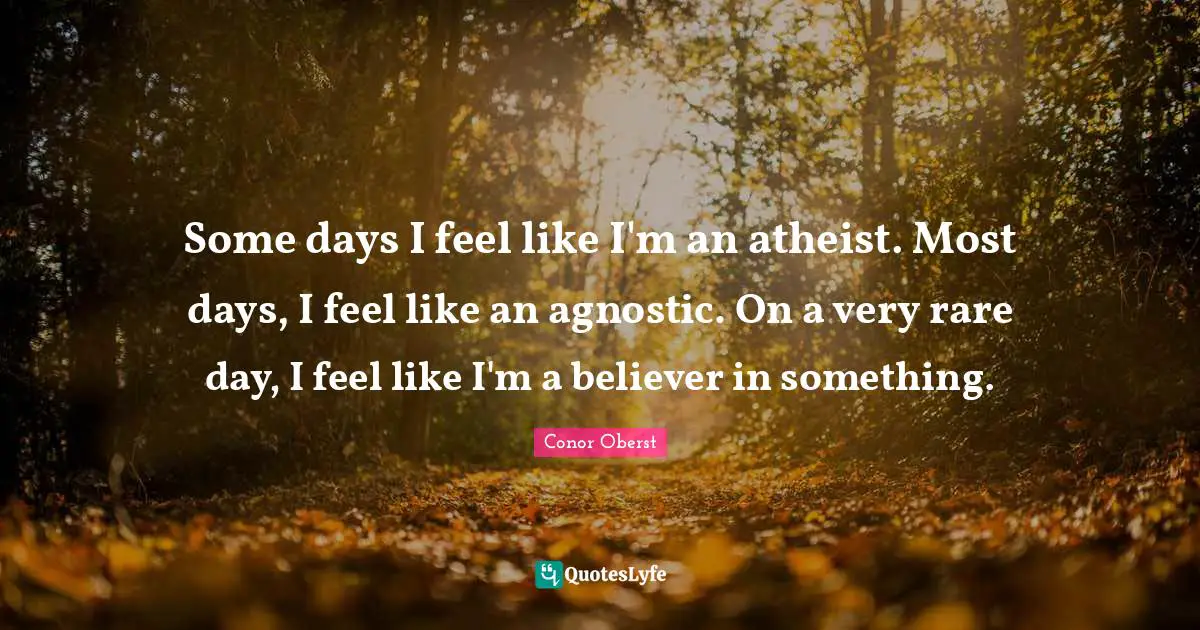 Some days I feel like I'm an atheist. Most days, I feel like an agnostic. On a very rare day, I feel like I'm a believer in something.