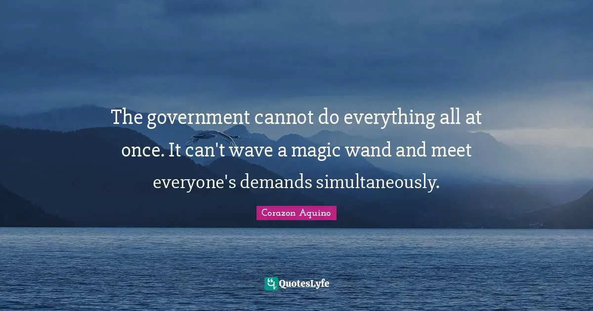 The government cannot do everything all at once. It can't wave a magic wand and meet everyone's demands simultaneously.