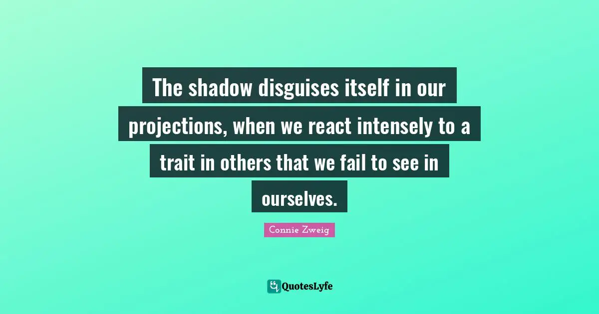 The shadow disguises itself in our projections, when we react intensely to a trait in others that we fail to see in ourselves.