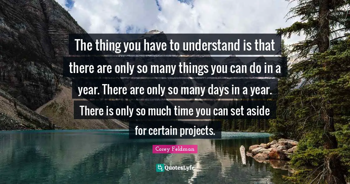 Corey Feldman Quotes: "The thing you have to understand is that there are only so many things you can do in a year. There are only so many days in a year. There is only so much time you can set aside for certain projects."