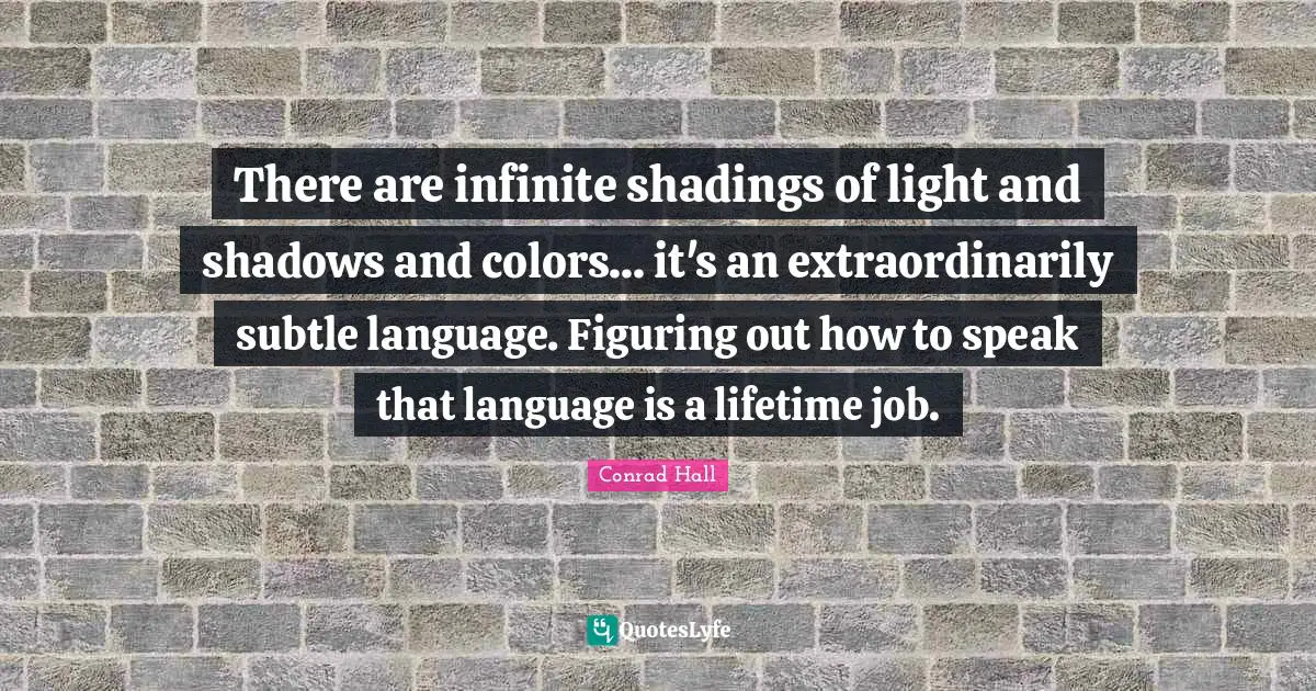 There are infinite shadings of light and shadows and colors... it's an extraordinarily subtle language. Figuring out how to speak that language is a lifetime job.