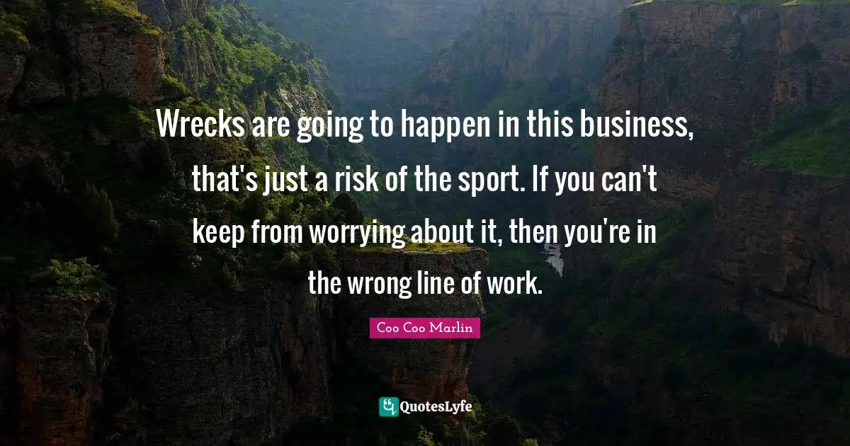 Wrecks Quotes: "Wrecks are going to happen in this business, that's just a risk of the sport. If you can't keep from worrying about it, then you're in the wrong line of work."
