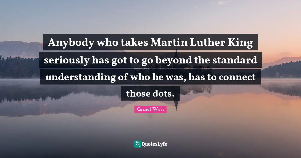 Anybody who takes Martin Luther King seriously has got to go beyond the standard understanding of who he was, has to connect those dots.