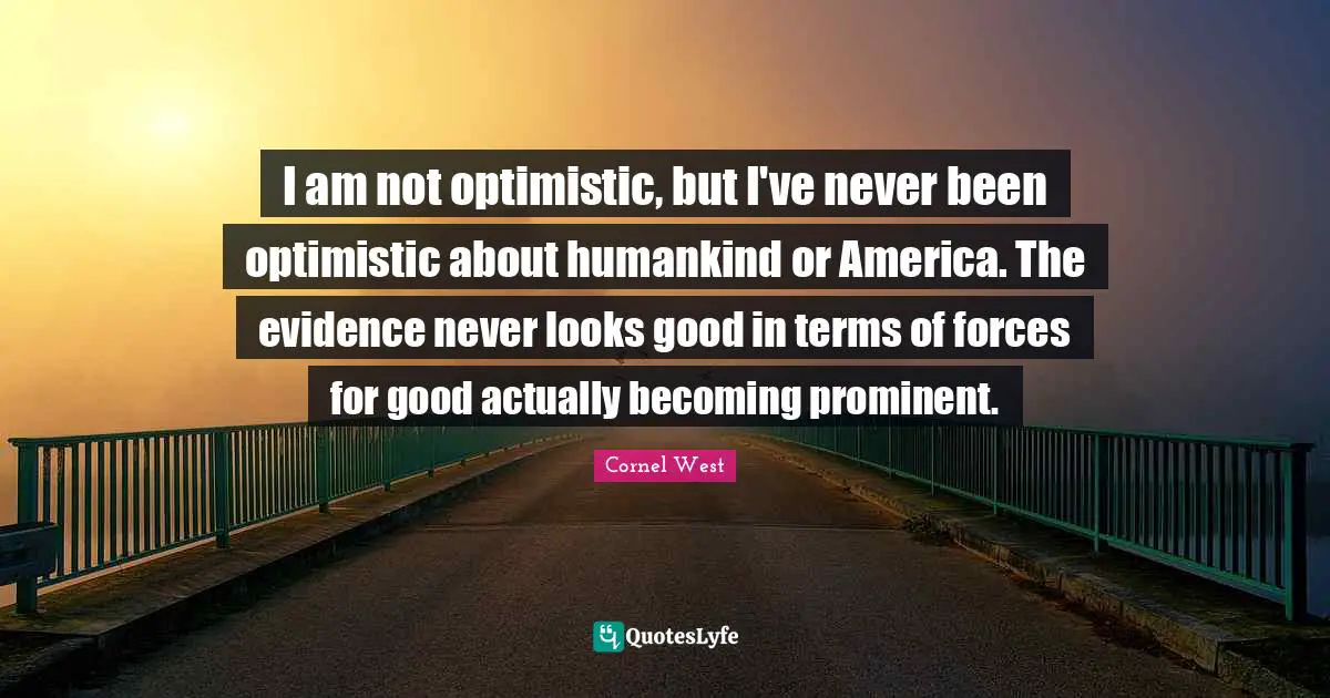 I am not optimistic, but I've never been optimistic about humankind or America. The evidence never looks good in terms of forces for good actually becoming prominent.