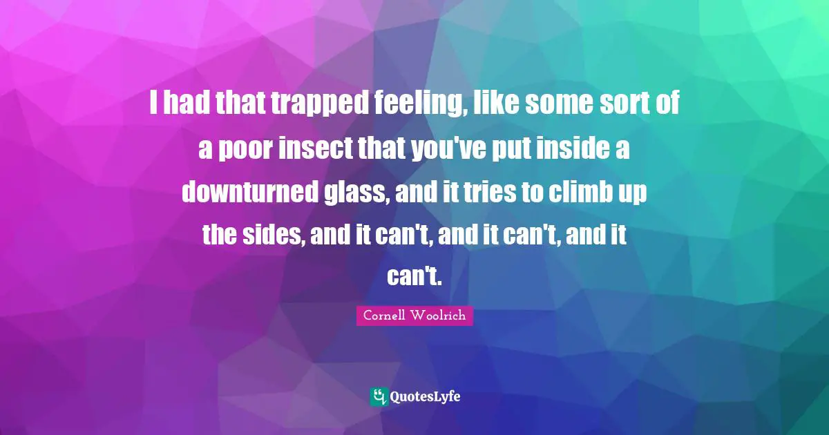 I had that trapped feeling, like some sort of a poor insect that you've put inside a downturned glass, and it tries to climb up the sides, and it can't, and it can't, and it can't.