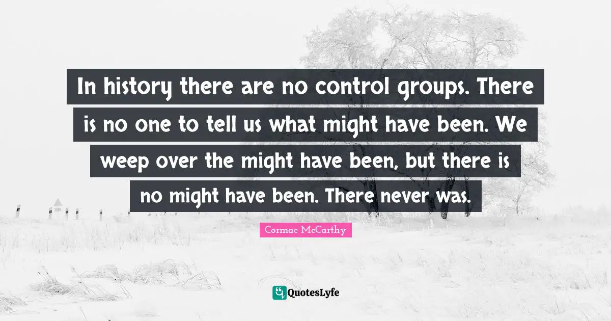 In history there are no control groups. There is no one to tell us what might have been. We weep over the might have been, but there is no might have been. There never was.