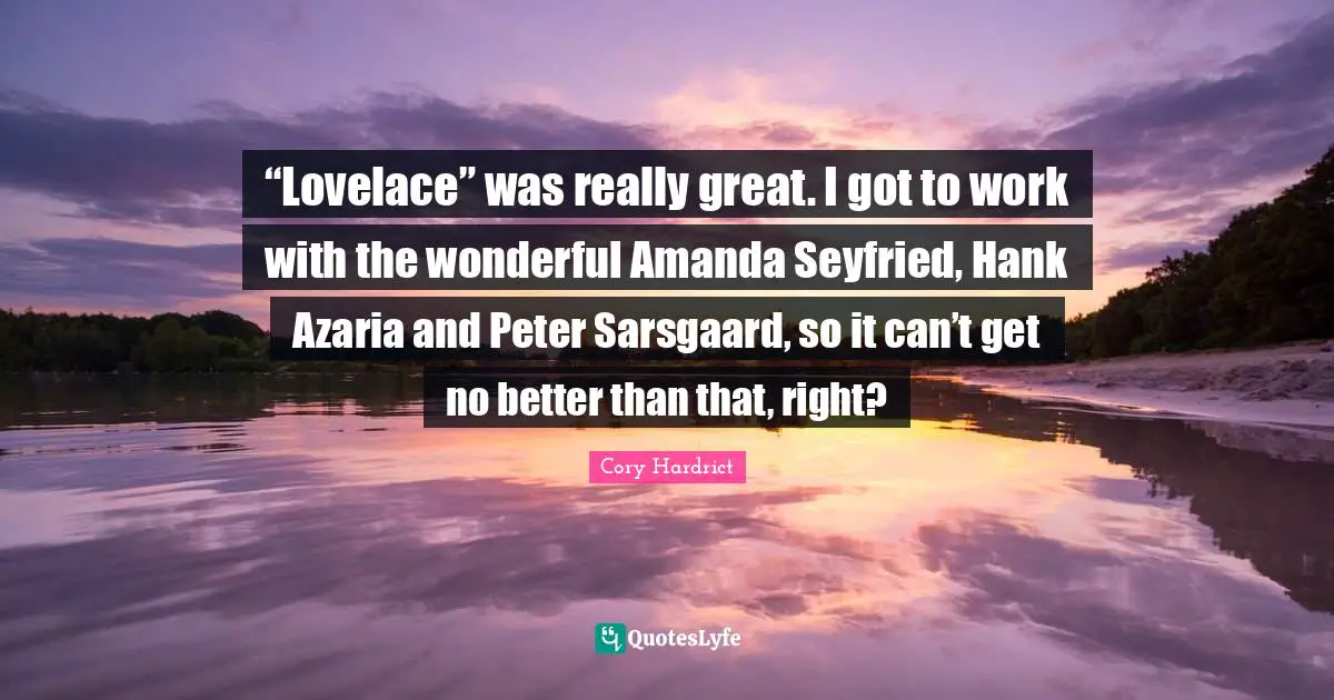 “Lovelace” was really great. I got to work with the wonderful Amanda Seyfried, Hank Azaria and Peter Sarsgaard, so it can’t get no better than that, right?