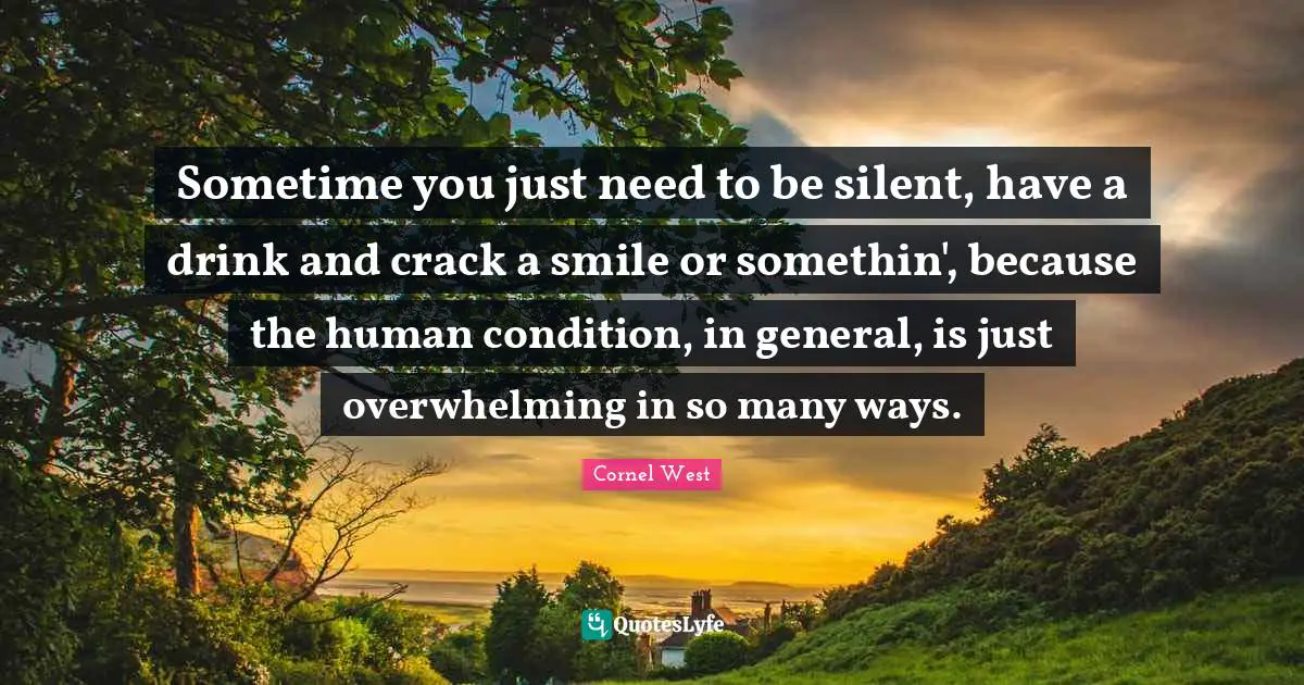 Sometime you just need to be silent, have a drink and crack a smile or somethin', because the human condition, in general, is just overwhelming in so many ways.