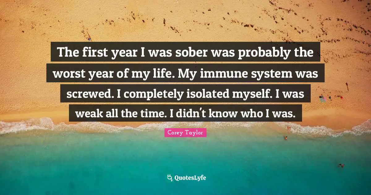 The first year I was sober was probably the worst year of my life. My immune system was screwed. I completely isolated myself. I was weak all the time. I didn't know who I was.
