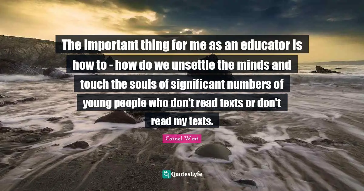 The important thing for me as an educator is how to - how do we unsettle the minds and touch the souls of significant numbers of young people who don't read texts or don't read my texts.