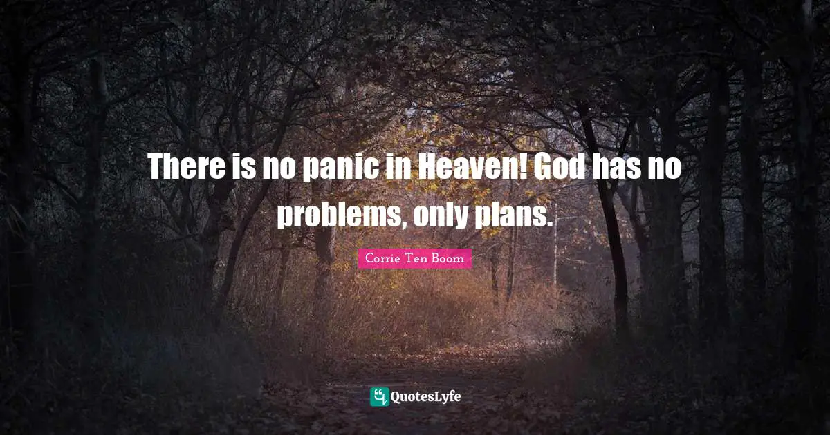 Corrie Ten Boom Quotes: "There is no panic in Heaven! God has no problems, only plans."