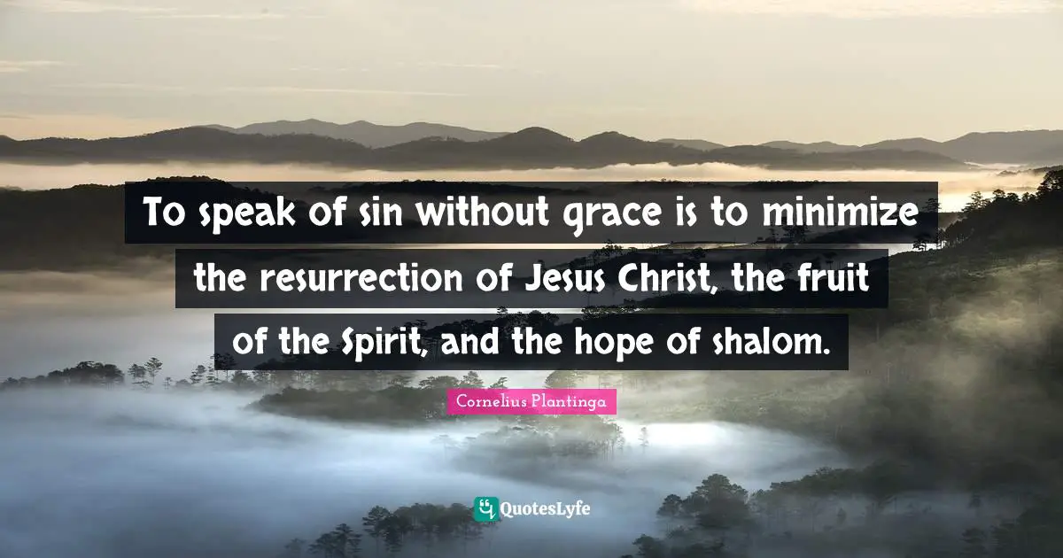 To speak of sin without grace is to minimize the resurrection of Jesus Christ, the fruit of the Spirit, and the hope of shalom.