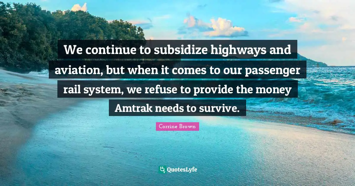 We continue to subsidize highways and aviation, but when it comes to our passenger rail system, we refuse to provide the money Amtrak needs to survive.