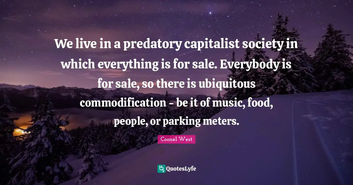 We live in a predatory capitalist society in which everything is for sale. Everybody is for sale, so there is ubiquitous commodification - be it of music, food, people, or parking meters.