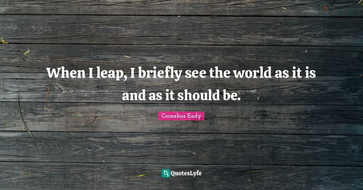 When I leap, I briefly see the world as it is and as it should be.