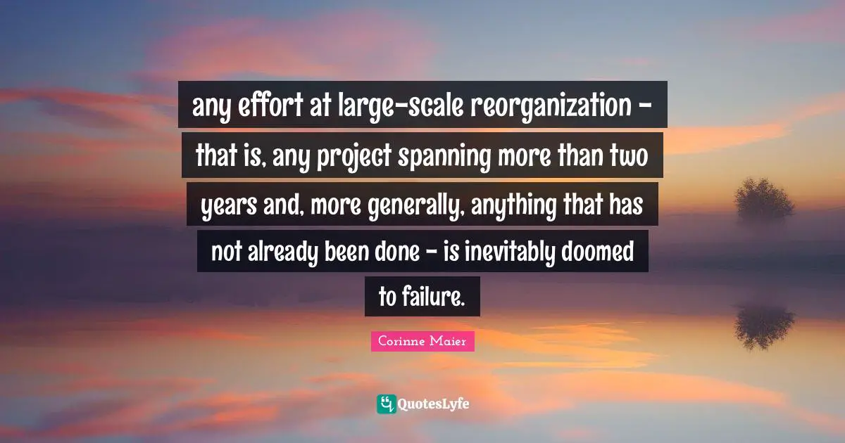 any effort at large-scale reorganization - that is, any project spanning more than two years and, more generally, anything that has not already been done - is inevitably doomed to failure.