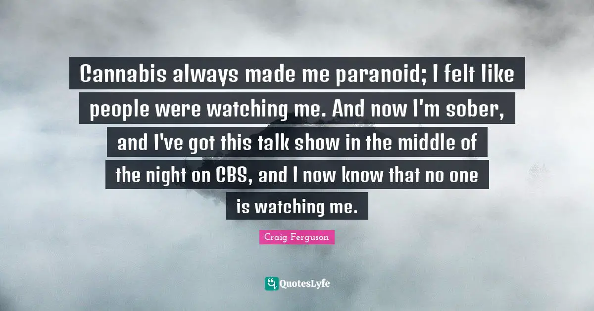 Craig Ferguson Quotes: "Cannabis always made me paranoid; I felt like people were watching me. And now I'm sober, and I've got this talk show in the middle of the night on CBS, and I now know that no one is watching me."