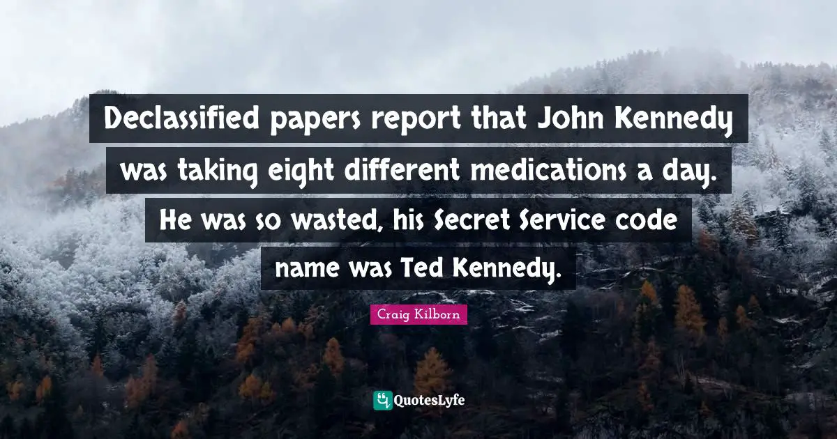 Declassified papers report that John Kennedy was taking eight different medications a day. He was so wasted, his Secret Service code name was Ted Kennedy.