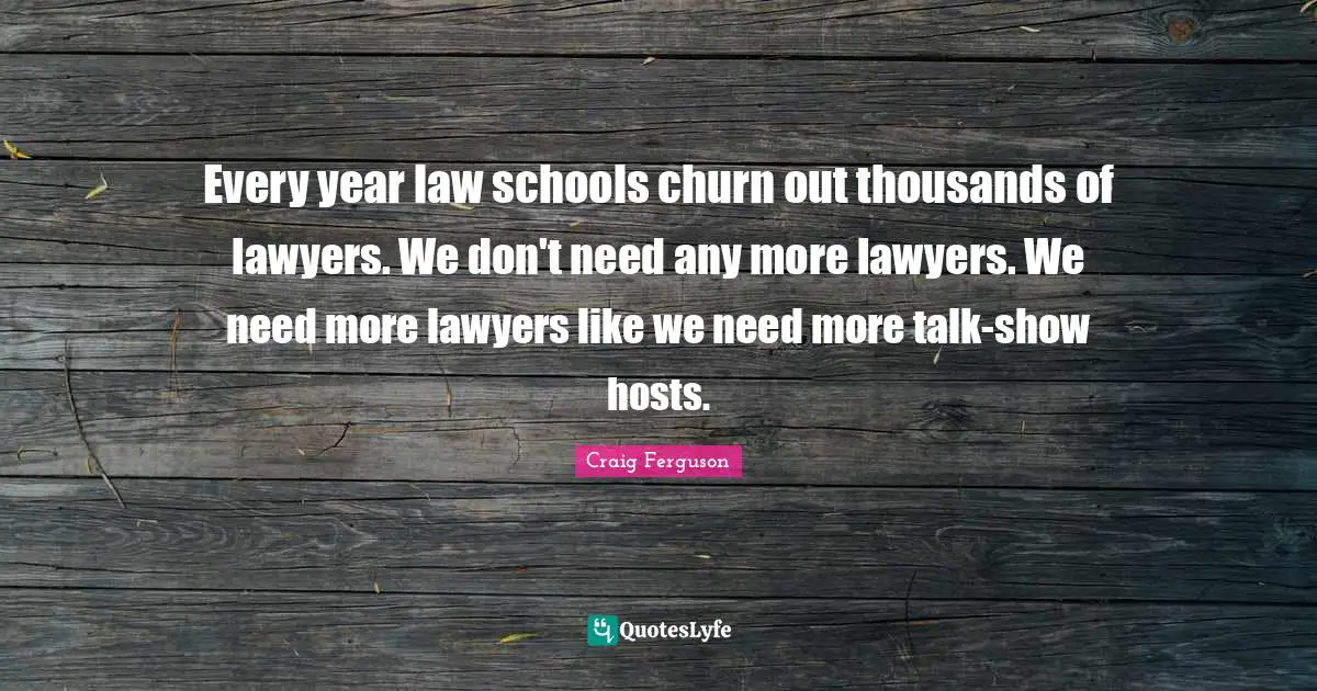 Every year law schools churn out thousands of lawyers. We don't need any more lawyers. We need more lawyers like we need more talk-show hosts.