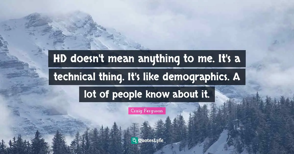 Craig Ferguson Quotes: "HD doesn't mean anything to me. It's a technical thing. It's like demographics. A lot of people know about it."