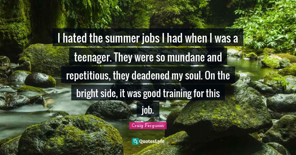 I hated the summer jobs I had when I was a teenager. They were so mundane and repetitious, they deadened my soul. On the bright side, it was good training for this job.