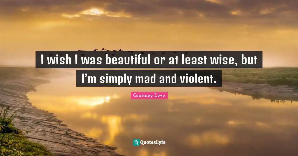 I wish I was beautiful or at least wise, but I’m simply mad and violent.