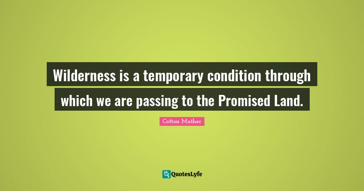 Wilderness Quotes: "Wilderness is a temporary condition through which we are passing to the Promised Land."