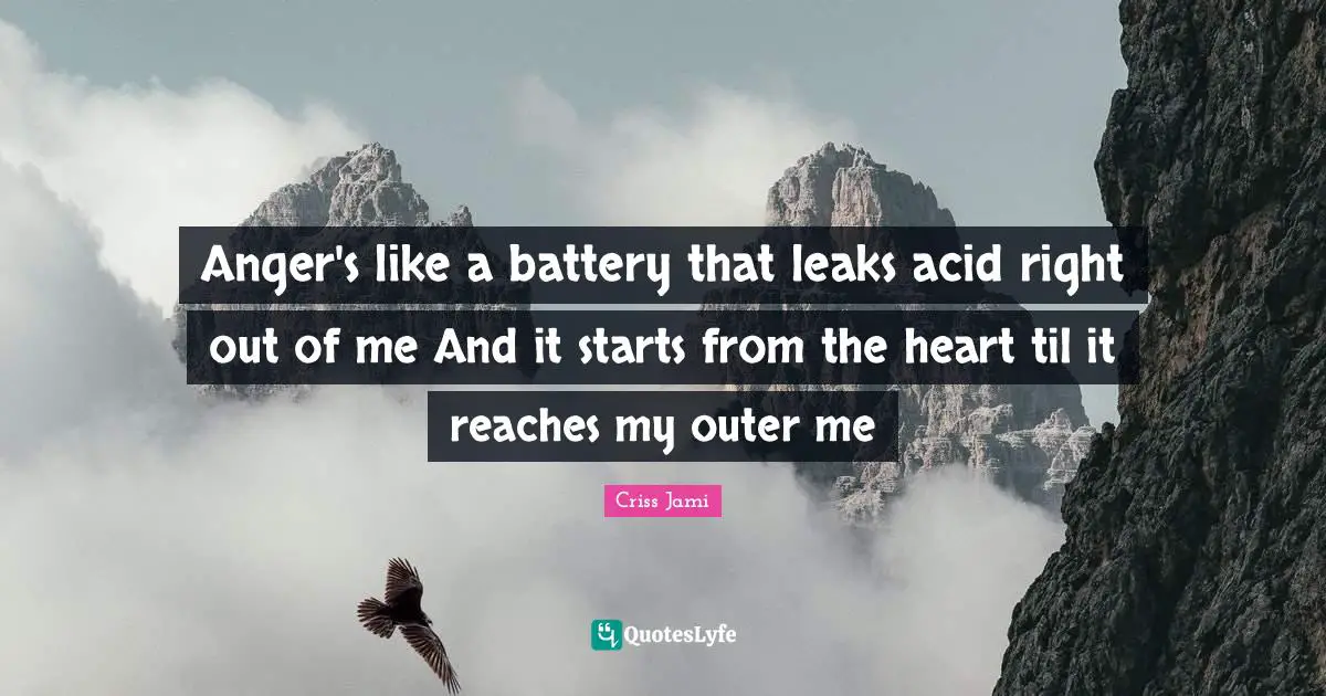 Leaks Quotes: "Anger's like a battery that leaks acid right out of me And it starts from the heart til it reaches my outer me"