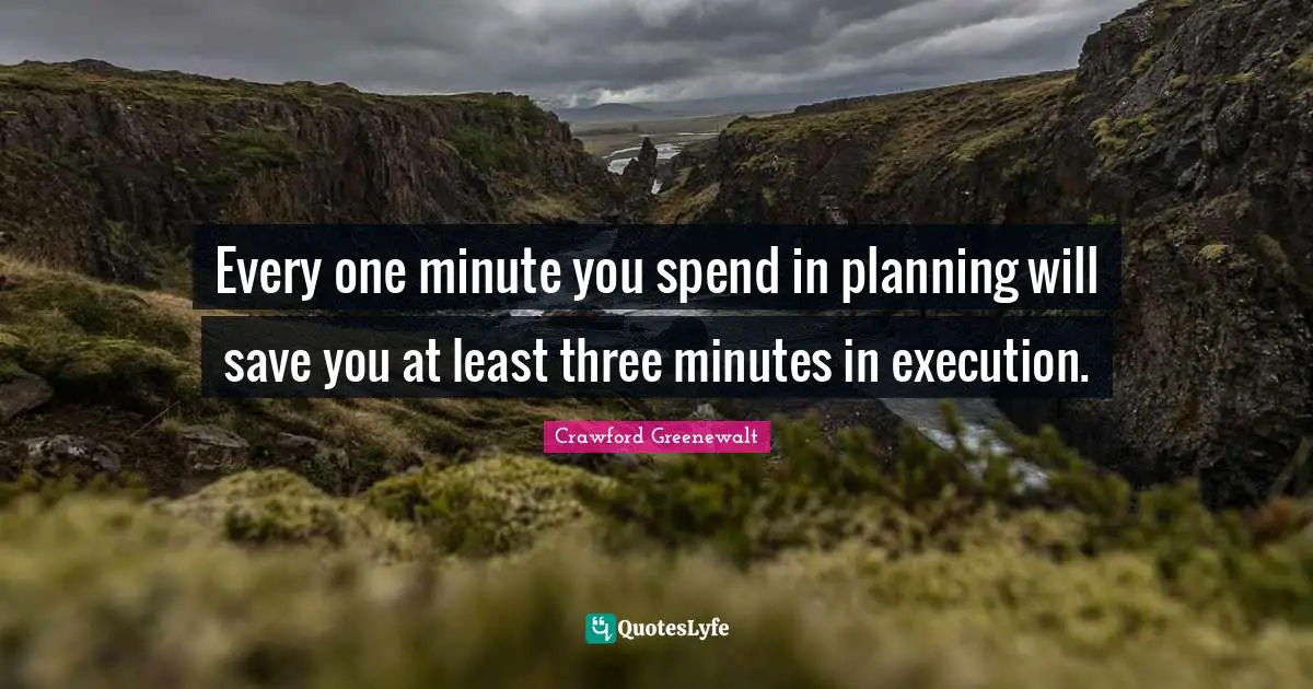 Every one minute you spend in planning will save you at least three minutes in execution.