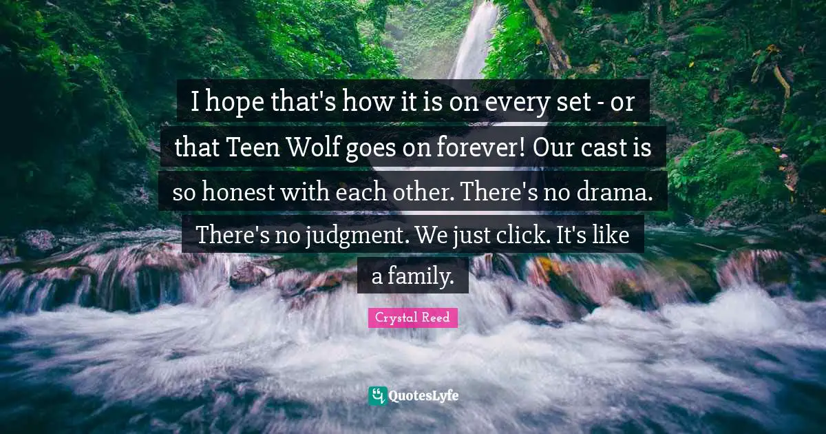 Crystal Reed Quotes: "I hope that's how it is on every set - or that Teen Wolf goes on forever! Our cast is so honest with each other. There's no drama. There's no judgment. We just click. It's like a family."