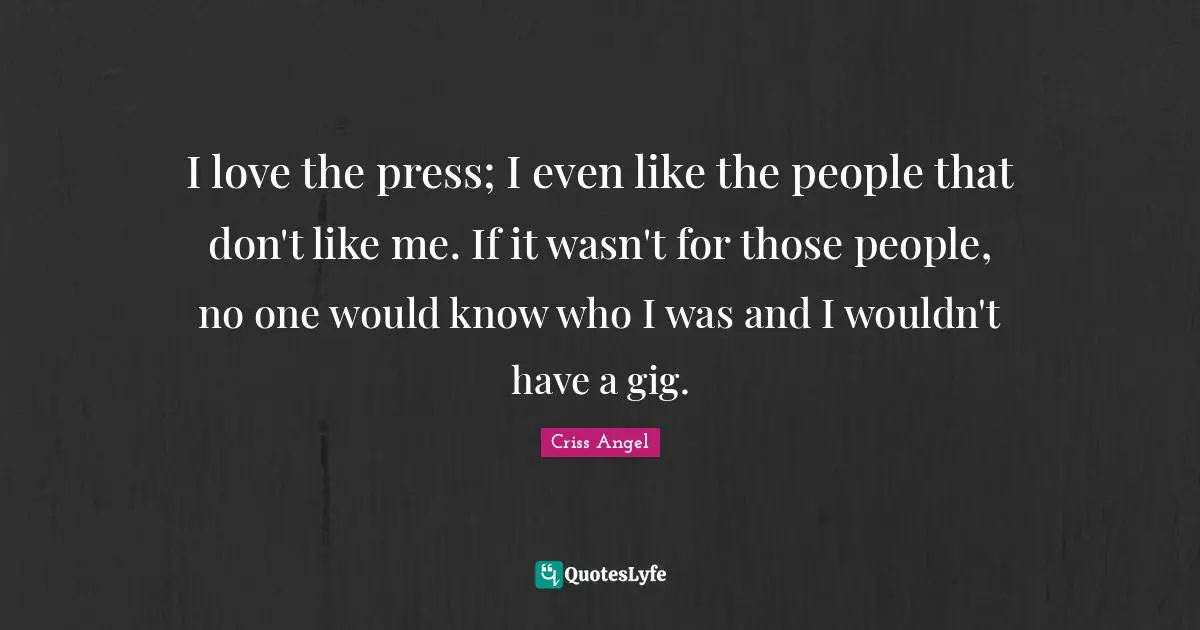 I love the press; I even like the people that don't like me. If it wasn't for those people, no one would know who I was and I wouldn't have a gig.