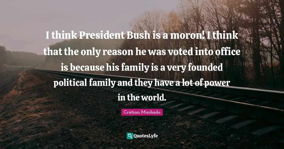 I think President Bush is a moron! I think that the only reason he was voted into office is because his family is a very founded political family and they have a lot of power in the world.
