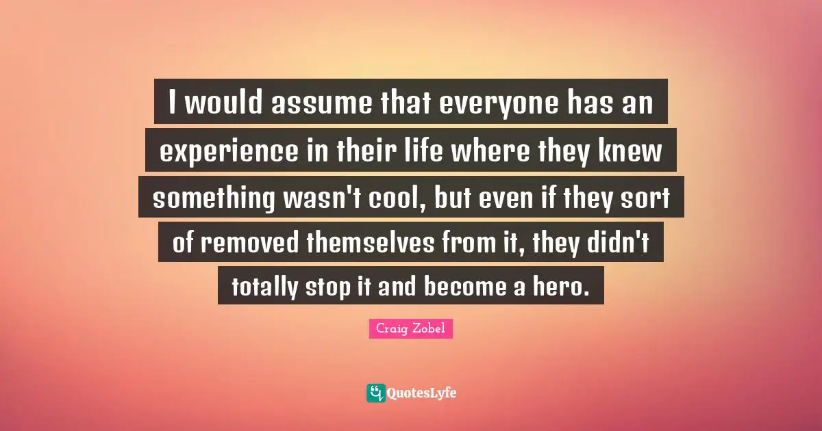 I would assume that everyone has an experience in their life where they knew something wasn't cool, but even if they sort of removed themselves from it, they didn't totally stop it and become a hero.