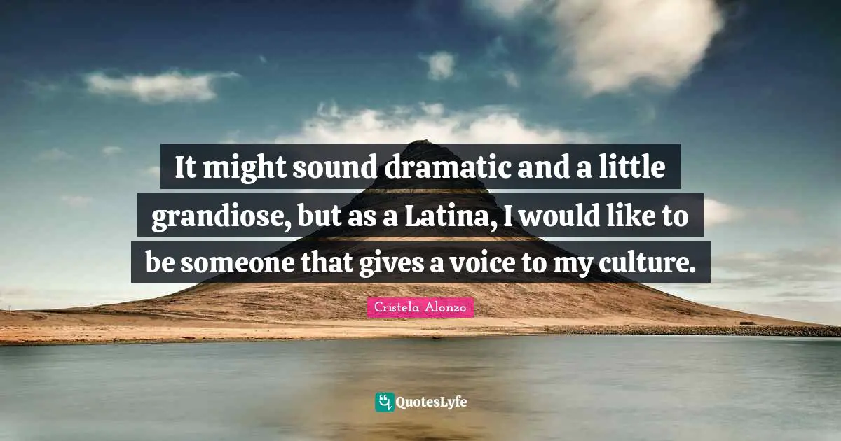 It might sound dramatic and a little grandiose, but as a Latina, I would like to be someone that gives a voice to my culture.