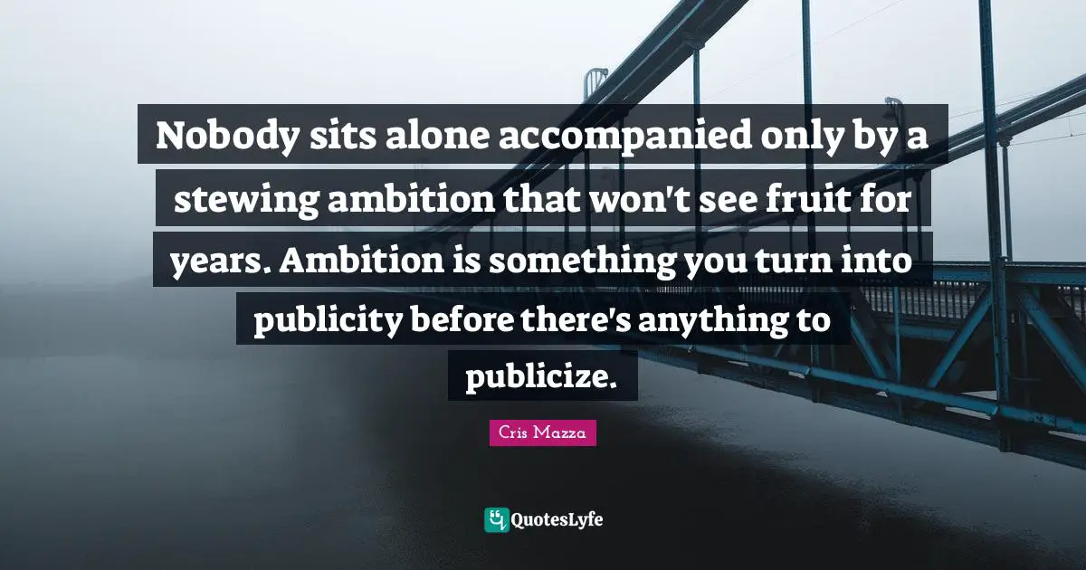 Nobody sits alone accompanied only by a stewing ambition that won't see fruit for years. Ambition is something you turn into publicity before there's anything to publicize.