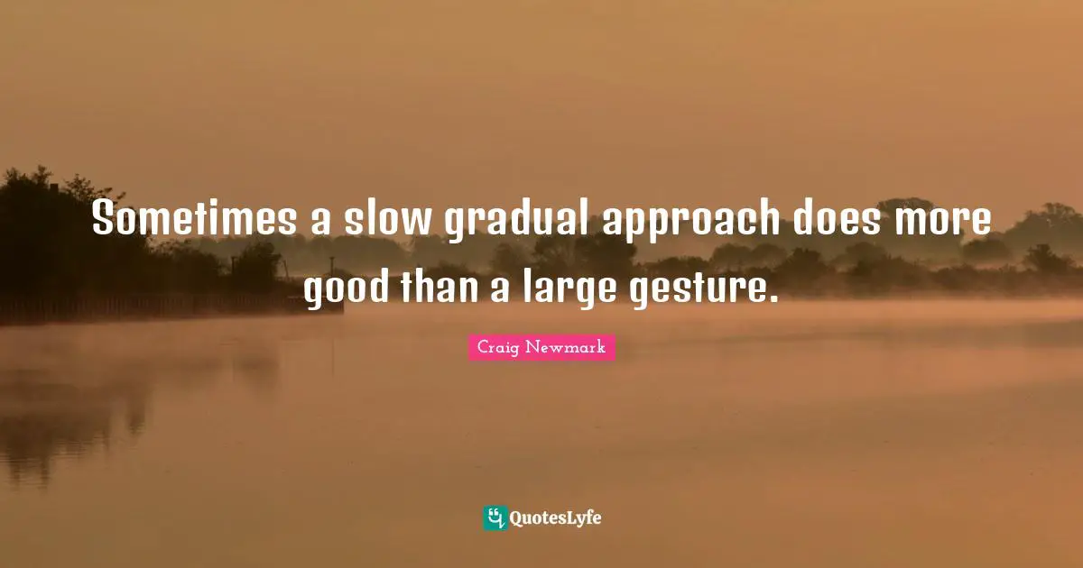 Craig Newmark Quotes: "Sometimes a slow gradual approach does more good than a large gesture."