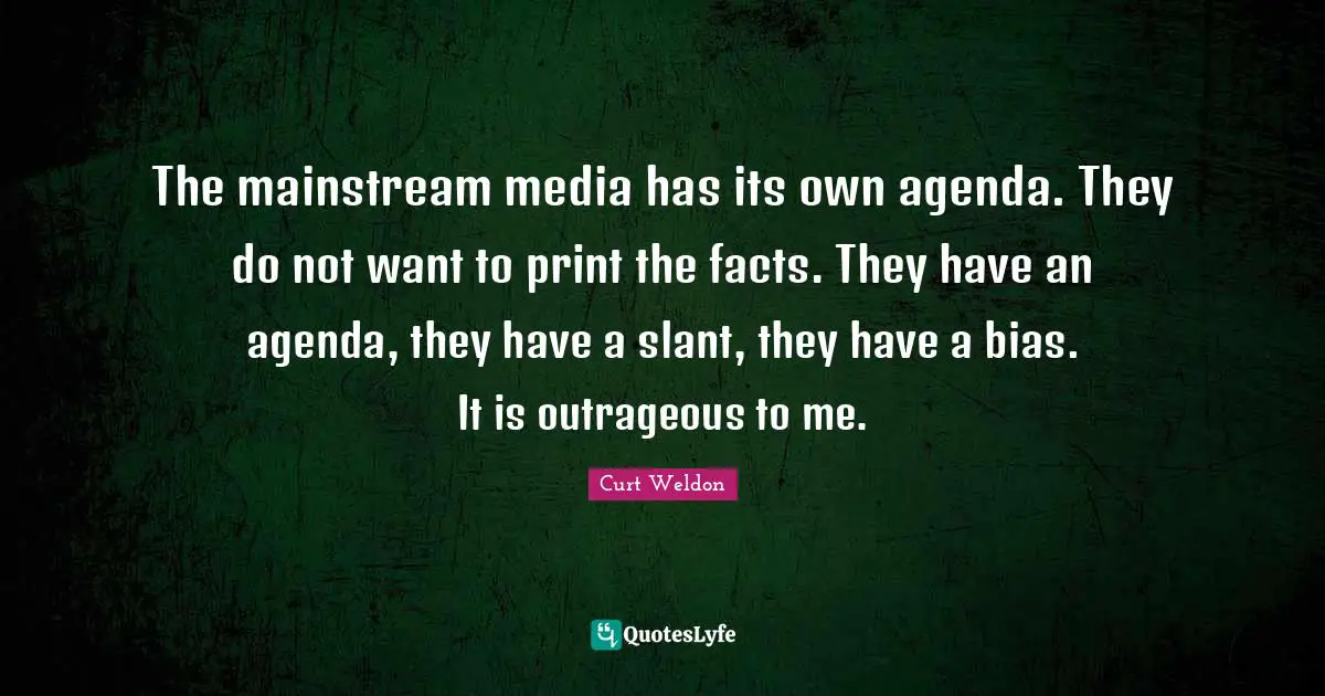 The mainstream media has its own agenda. They do not want to print the facts. They have an agenda, they have a slant, they have a bias. It is outrageous to me.