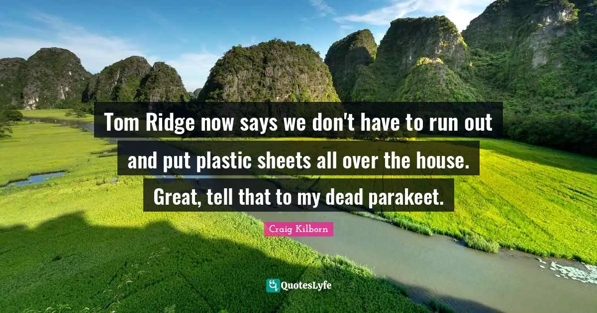 Tom Ridge now says we don't have to run out and put plastic sheets all over the house. Great, tell that to my dead parakeet.