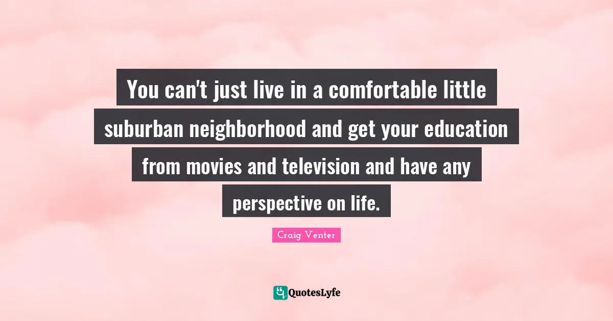 You can't just live in a comfortable little suburban neighborhood and get your education from movies and television and have any perspective on life.