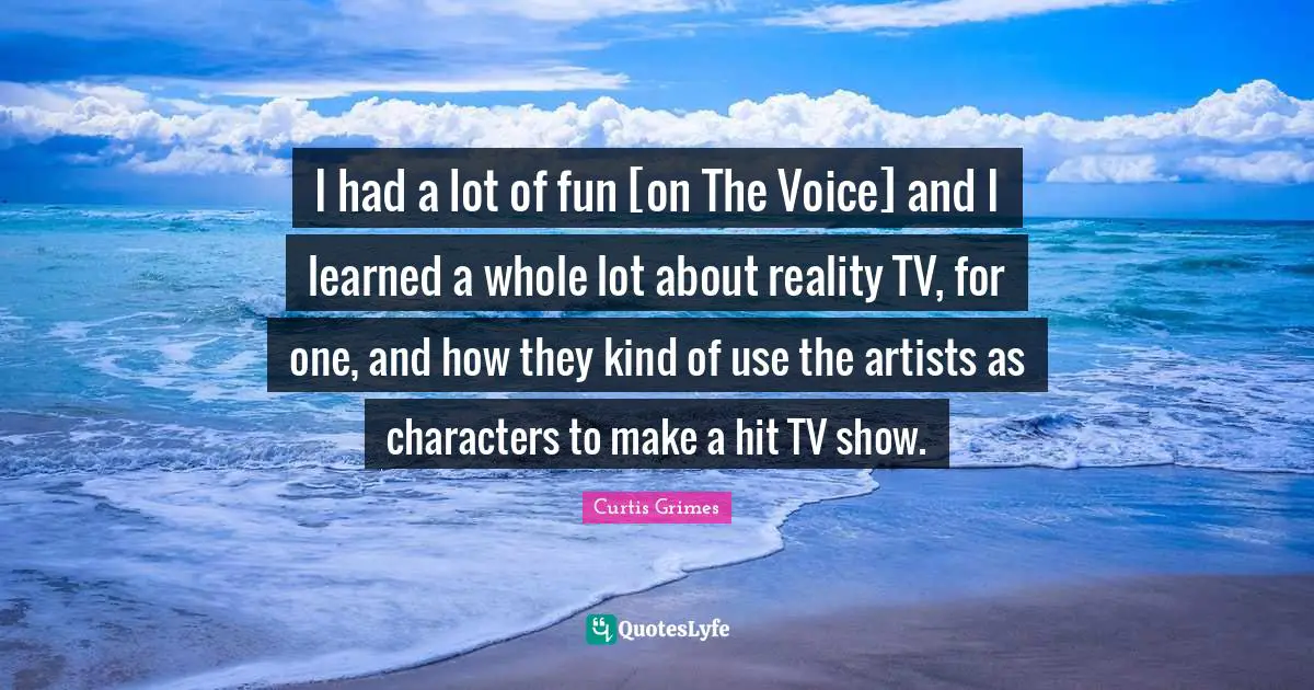 I had a lot of fun [on The Voice] and I learned a whole lot about reality TV, for one, and how they kind of use the artists as characters to make a hit TV show.