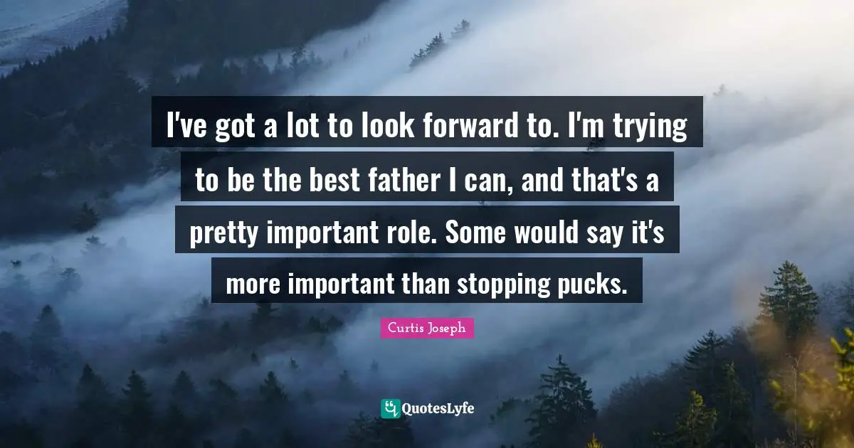 I've got a lot to look forward to. I'm trying to be the best father I can, and that's a pretty important role. Some would say it's more important than stopping pucks.