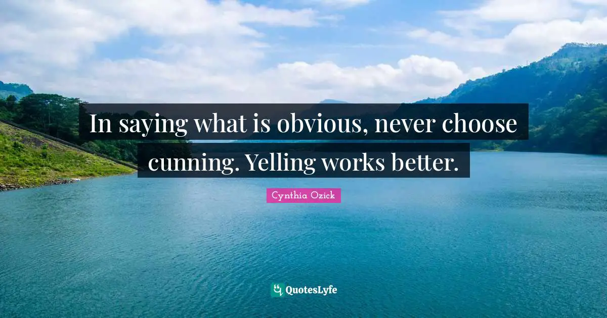 In saying what is obvious, never choose cunning. Yelling works better.