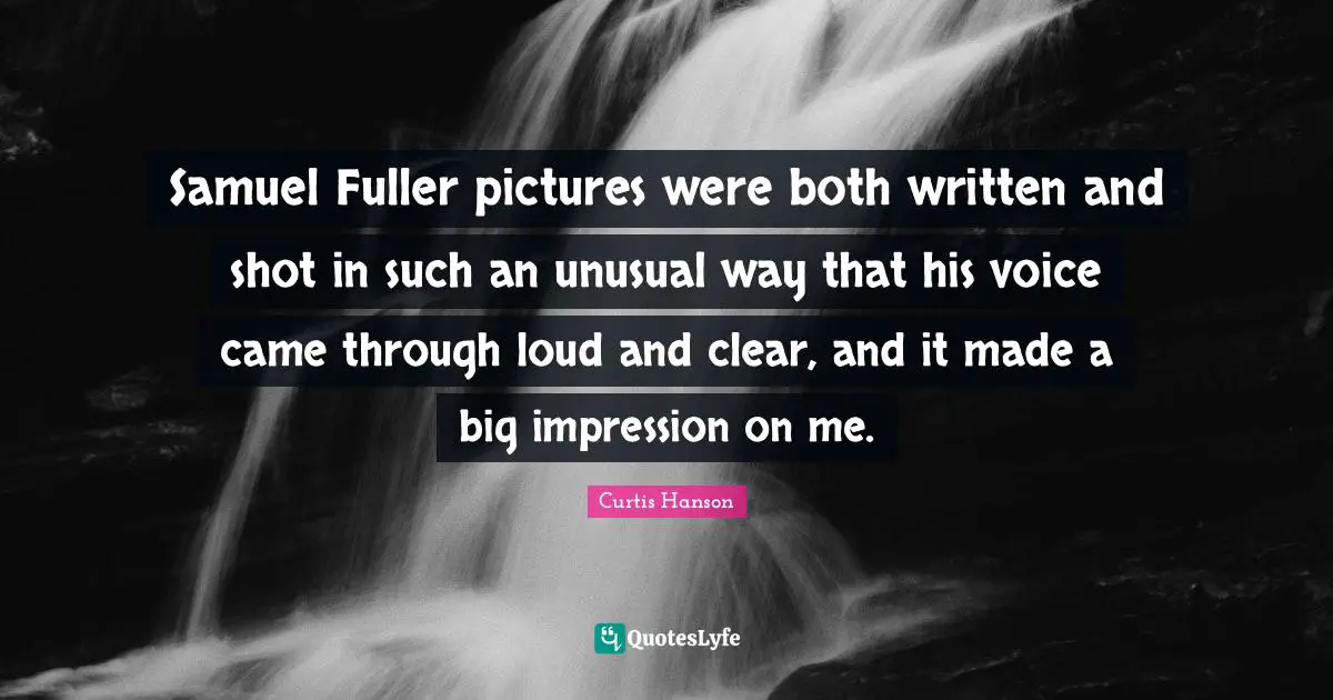 Samuel Fuller pictures were both written and shot in such an unusual way that his voice came through loud and clear, and it made a big impression on me.