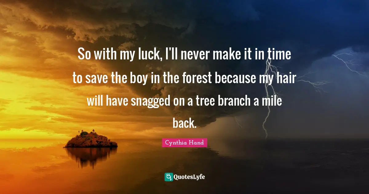 So with my luck, I'll never make it in time to save the boy in the forest because my hair will have snagged on a tree branch a mile back.