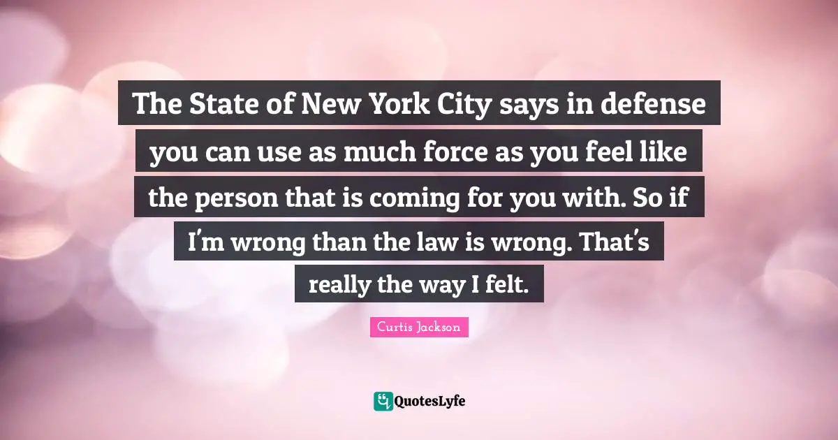 The State of New York City says in defense you can use as much force as you feel like the person that is coming for you with. So if I'm wrong than the law is wrong. That's really the way I felt.