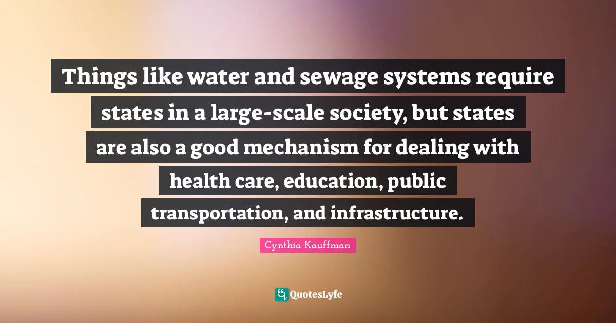 Things like water and sewage systems require states in a large-scale society, but states are also a good mechanism for dealing with health care, education, public transportation, and infrastructure.