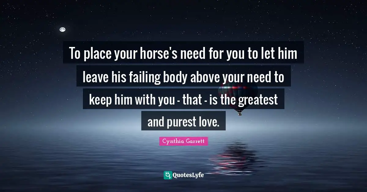 To place your horse's need for you to let him leave his failing body above your need to keep him with you - that - is the greatest and purest love.