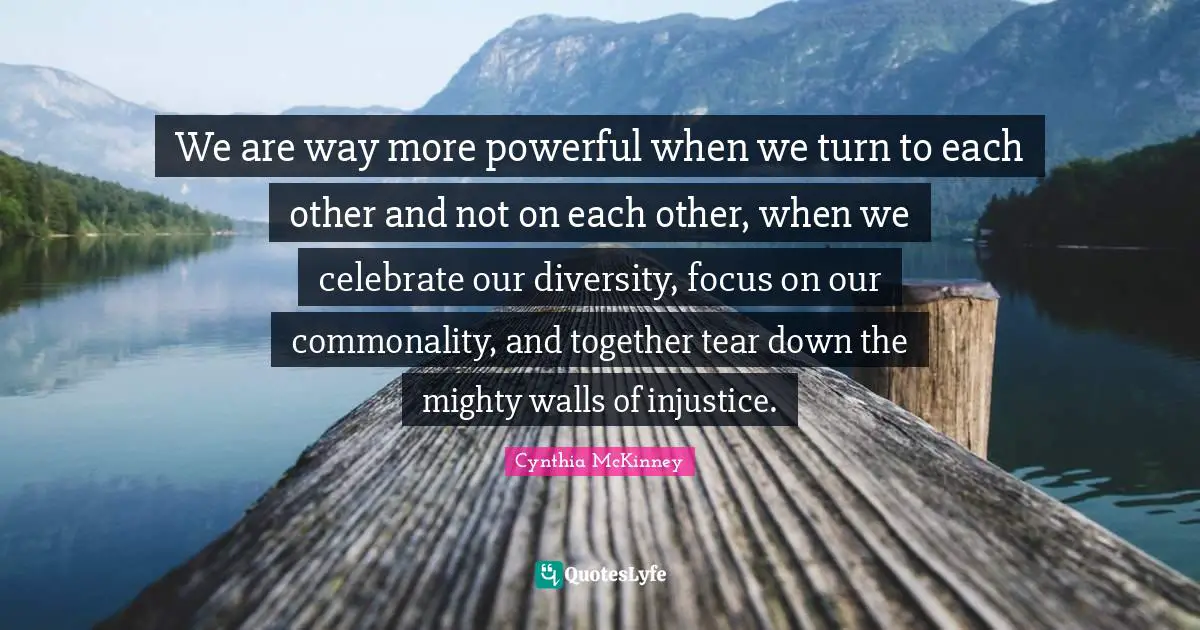 We are way more powerful when we turn to each other and not on each other, when we celebrate our diversity, focus on our commonality, and together tear down the mighty walls of injustice.
