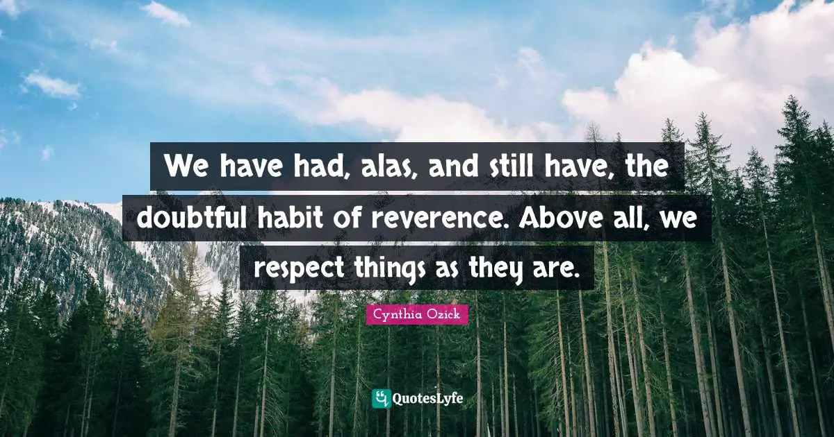 We have had, alas, and still have, the doubtful habit of reverence. Above all, we respect things as they are.