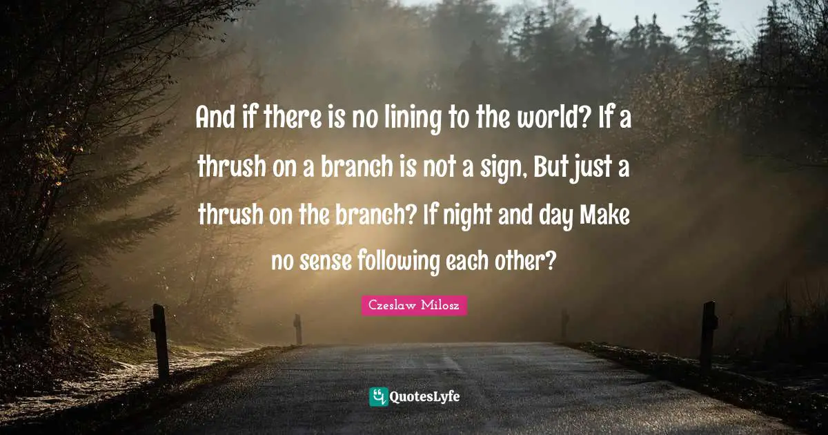 And if there is no lining to the world? If a thrush on a branch is not a sign, But just a thrush on the branch? If night and day Make no sense following each other?
